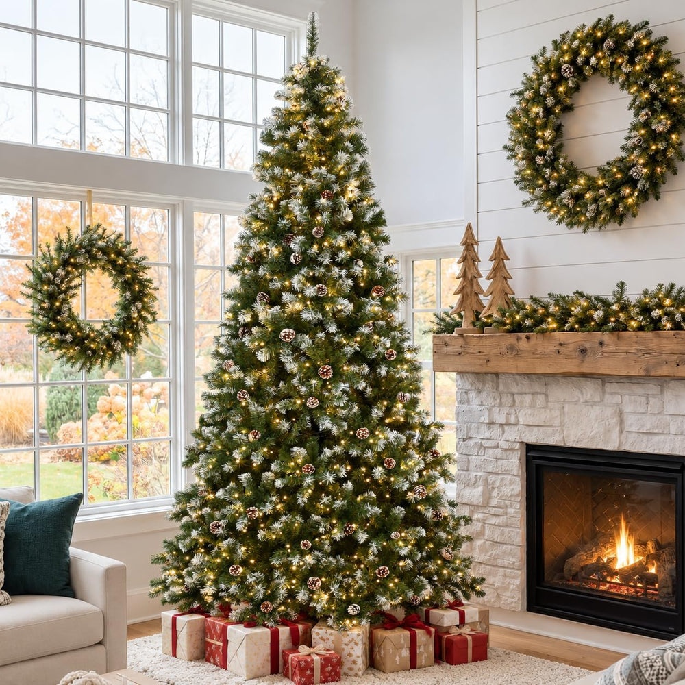 GAOMON 9ft Pre-Lit Artificial Christmas Tree, 900 Lights, 1800 Tips