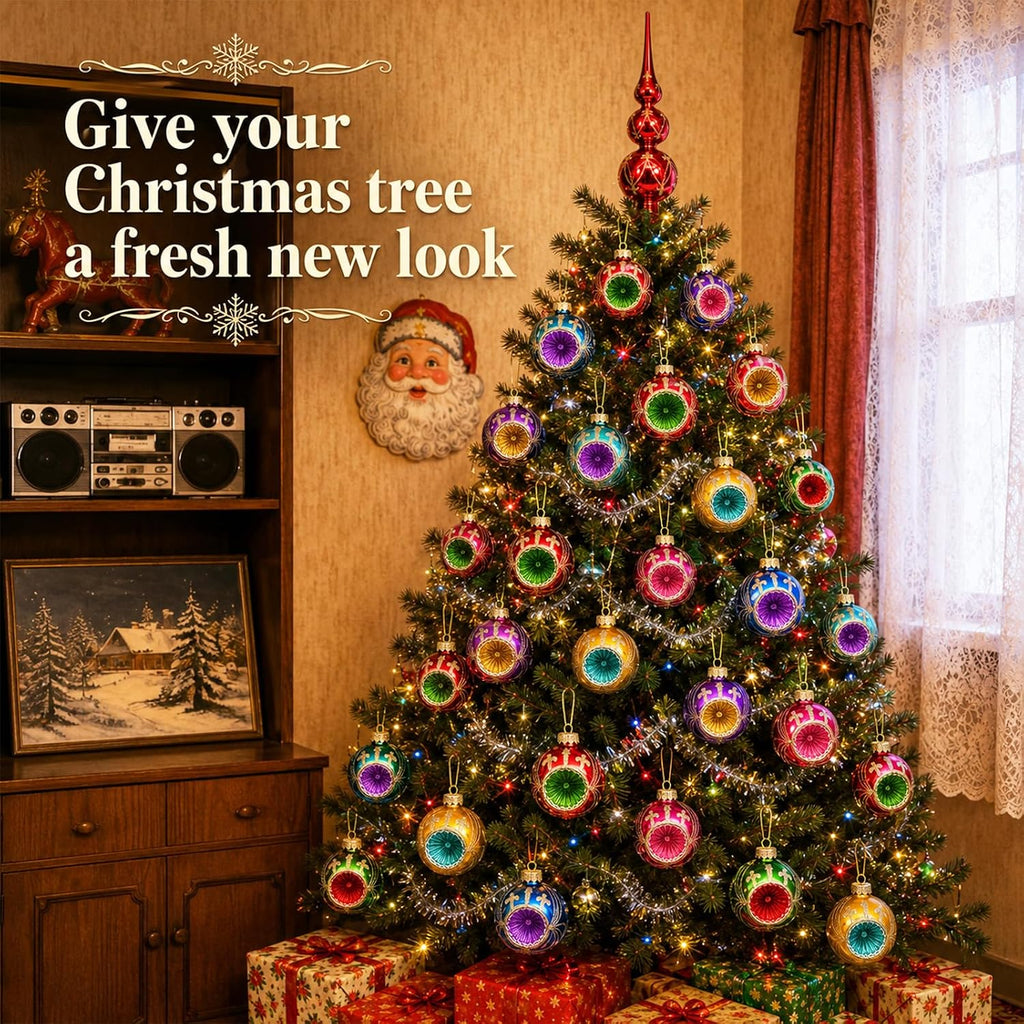 Yinder 10 Pcs Vintage Christmas Glass Ornament and Tree Topper for Tree