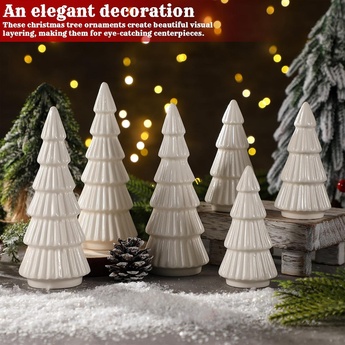 leinuosen 6 pcs white ceramic christmas tree winter, side view