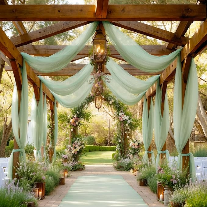 Sage Arch Drapes for Wedding Arch Draping Fabric Sheer Backdrop Curtain for Ceremony Bridal Party Decor 19Ft Length x 28" Width 6 Panels