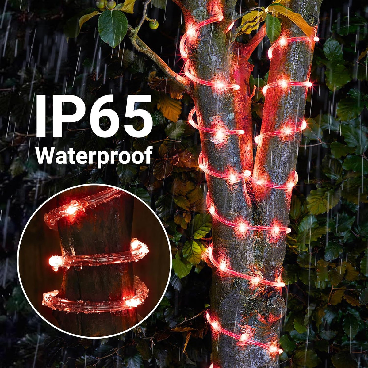 solar rope lights, 2 packs total 132ft 400led showing dimensions