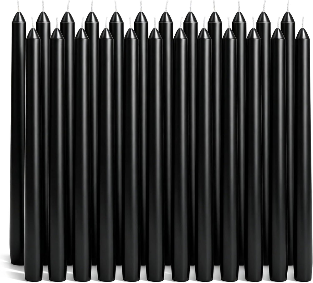 Everymoment Obsidian Black Taper Candles - 24 Pack 10 Inch Unscented Dripless...