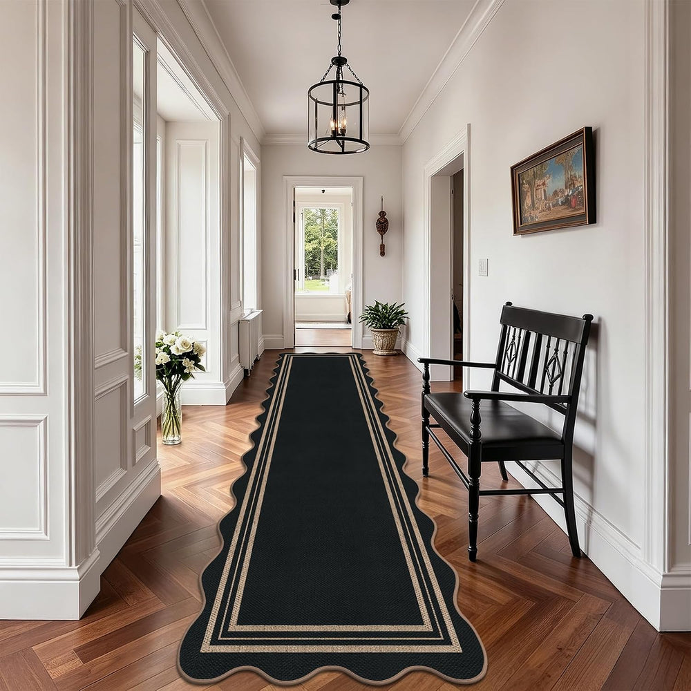 Scalloped Easy Jute Kitchen Runner Rug, 2.6x10 Non Slip Entryway Runner Washa...