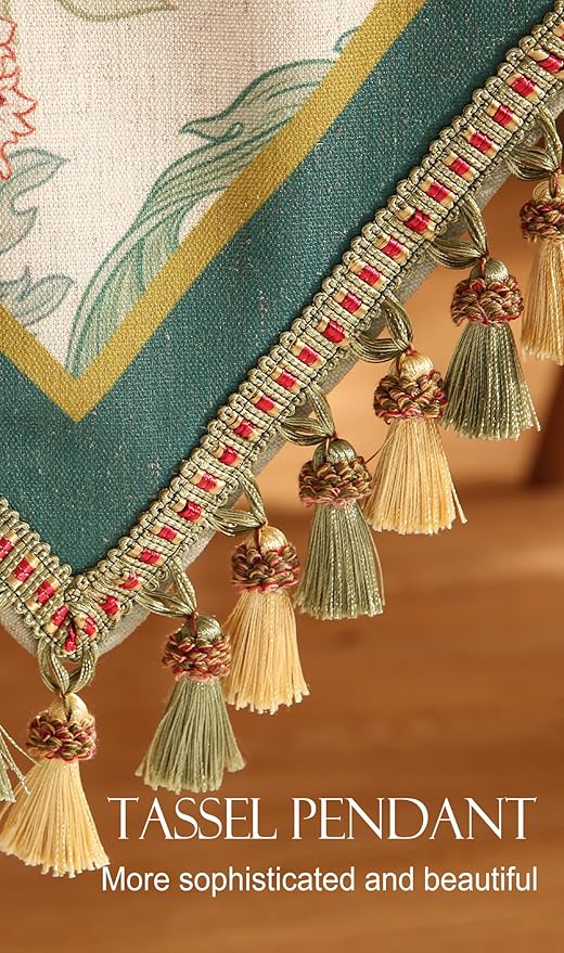 patdrea Designer Green Floral Extra Long Table Runner,French Elegant Vibrant Rustic Linen with Green Leaves Patterns Fabric Table Mat,Decoration for Kitchen Dining Room Banquet Christmas,12"*118"