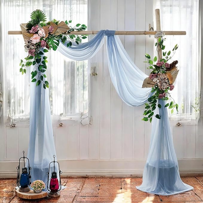 MDS Halloween Chiffon Draping Fabric - 2 Panel, 30" Wide x 30ft Long - Sheer Spooky Arbor & Canopy Drapery for Haunted House Backdrops, Party Ceilings, DIY Costumes & Themed Events - Dusty Blue (Pack of 2)