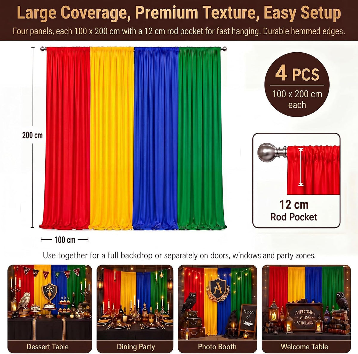 4 Pcs 39 x 79 Inch Wizard Party Backdrop Halloween Decorations