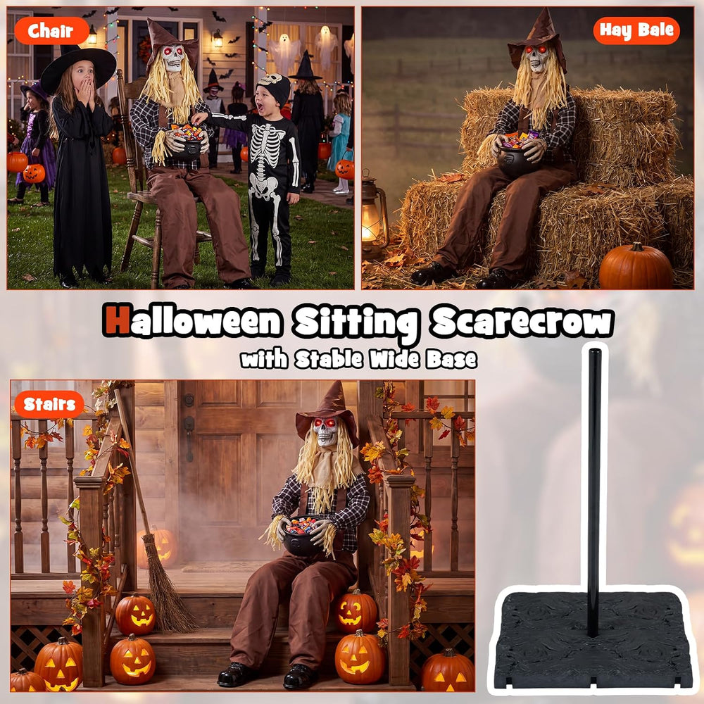 Tangkula 4.4 FT Animated Halloween Sitting Scary Scarecrow Decoration