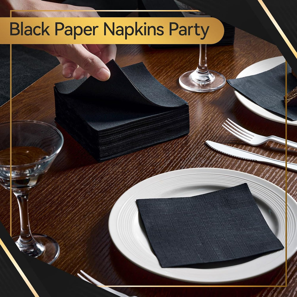 1000 Pack Black Cocktail Napkins, Beverage Napkins, 3 Ply, 4.9x4.9 inch