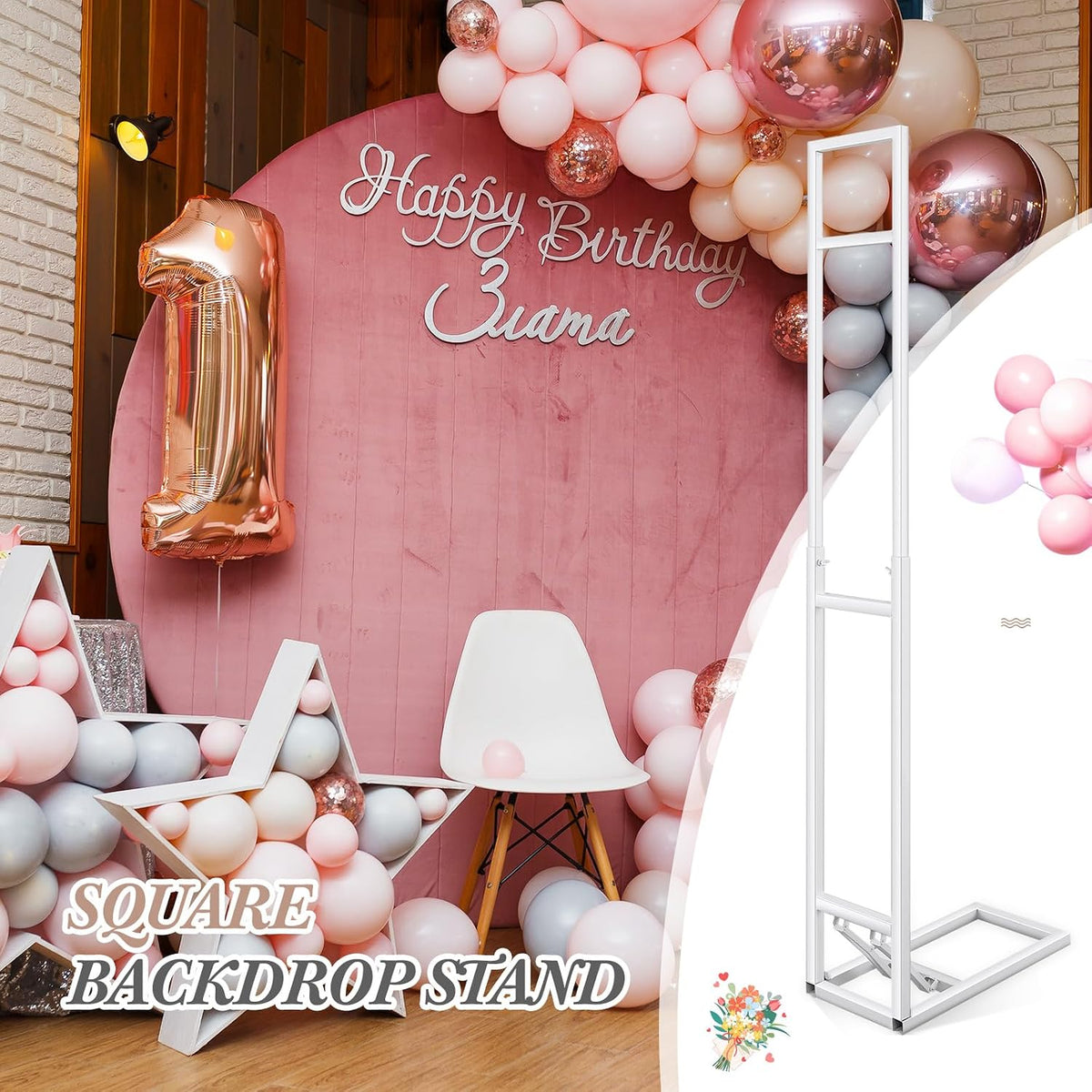teenyyou white wedding backdrop stand with foldable base,1 showing dimensions