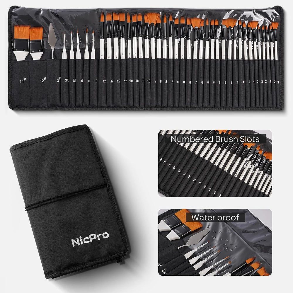 Nicpro 40 PCS Paint Brush Set, Professional Acrylic Paint Brushes