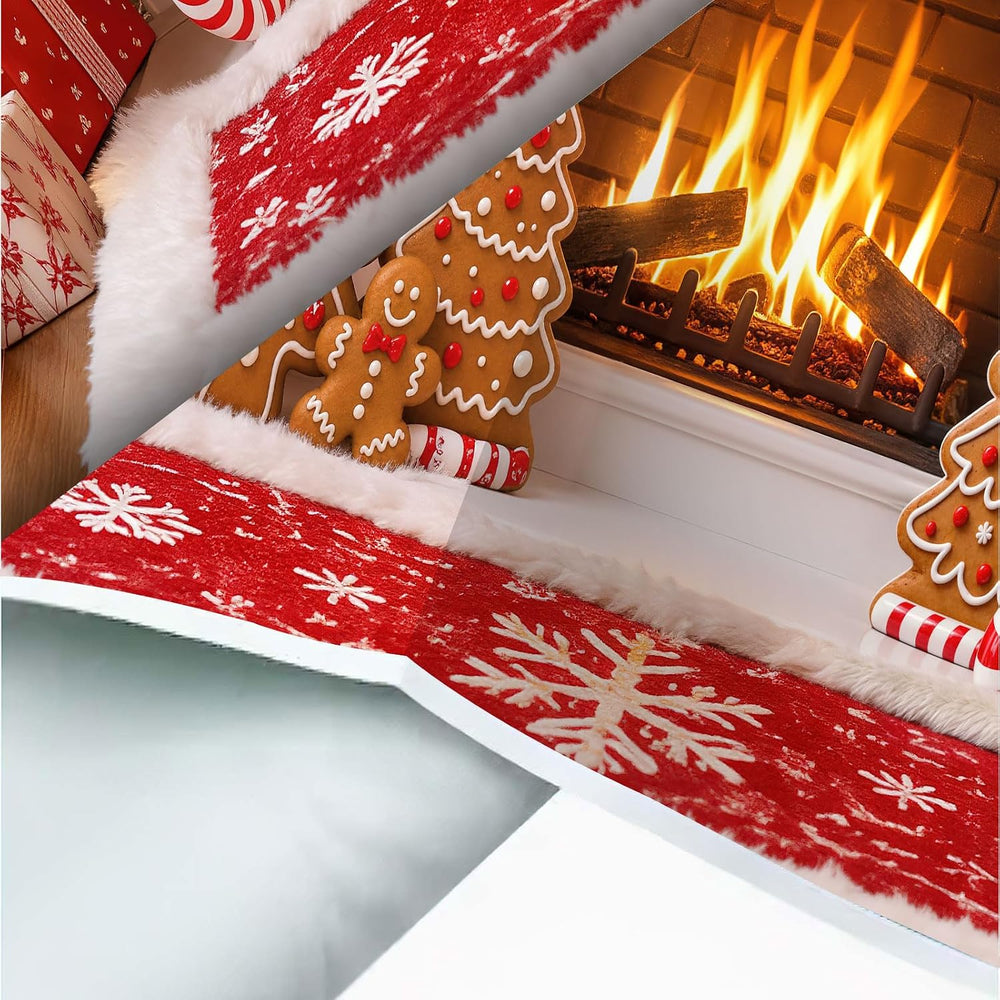 Merry Christmas Fireplace Photo Backdrop Gingerbread Man Banner 10x8 ft