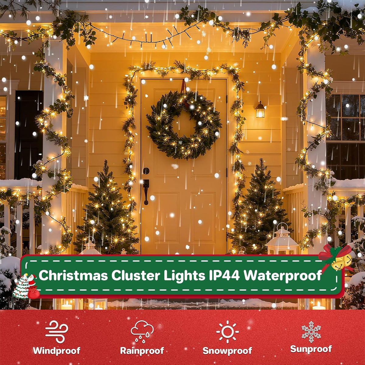 christmas lights plug-in 40ft 1200leds cluster string lights, side view