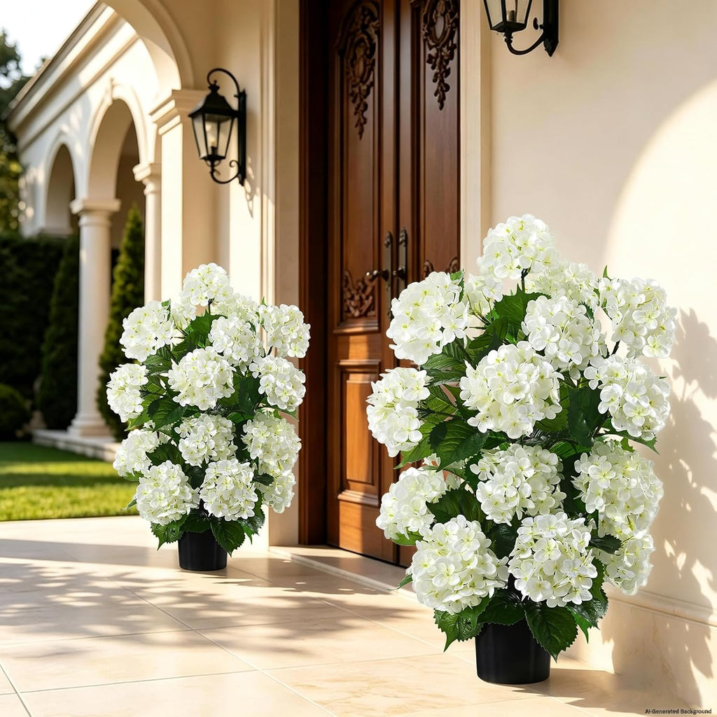 Livole 2Pcs Artificial Hydrangea Tree Potted for Outdoor, UV Resistant