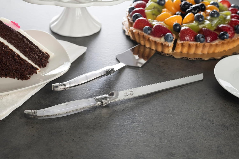 French Home Connoisseur Laguiole Cake and Pie Server Set, Pearl White