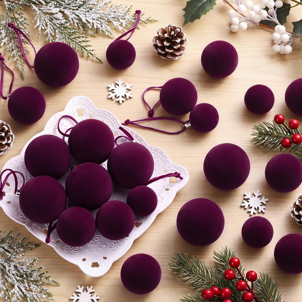 40 Pcs Velvet Christmas Ball Ornaments, Dark Burgundy Purple