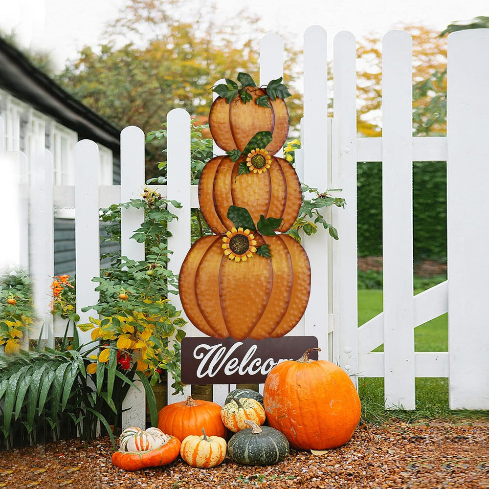 38.4"H Metal Pumpkin Garden Stake Fall Decoration Outdoor Welcome Yard Sign