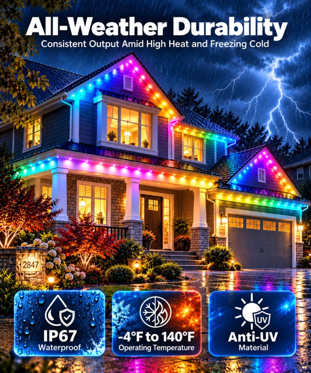 Permanent Outdoor Lights for House, 100FT RGBIC Christmas Lights