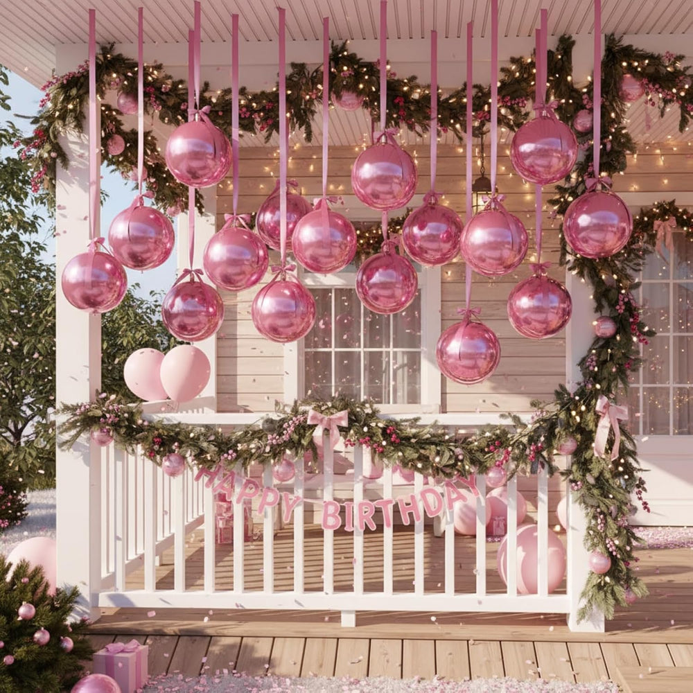 30 Set Pink Round Foil Balloons 22In Giant 4D Ball Metallic Balloons