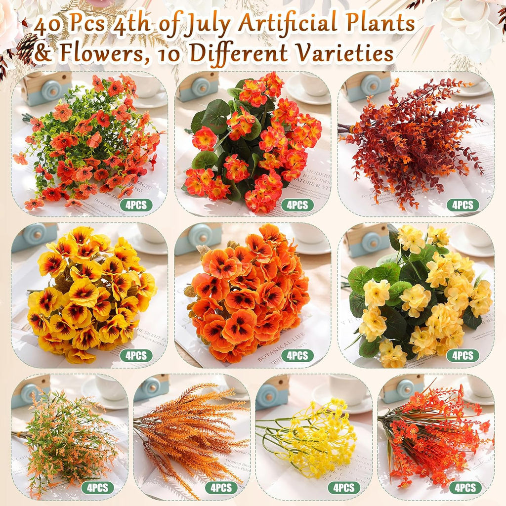 Thiccywoov 40 Bundles Fall Artificial Flowers for Outdoor Plants Decor