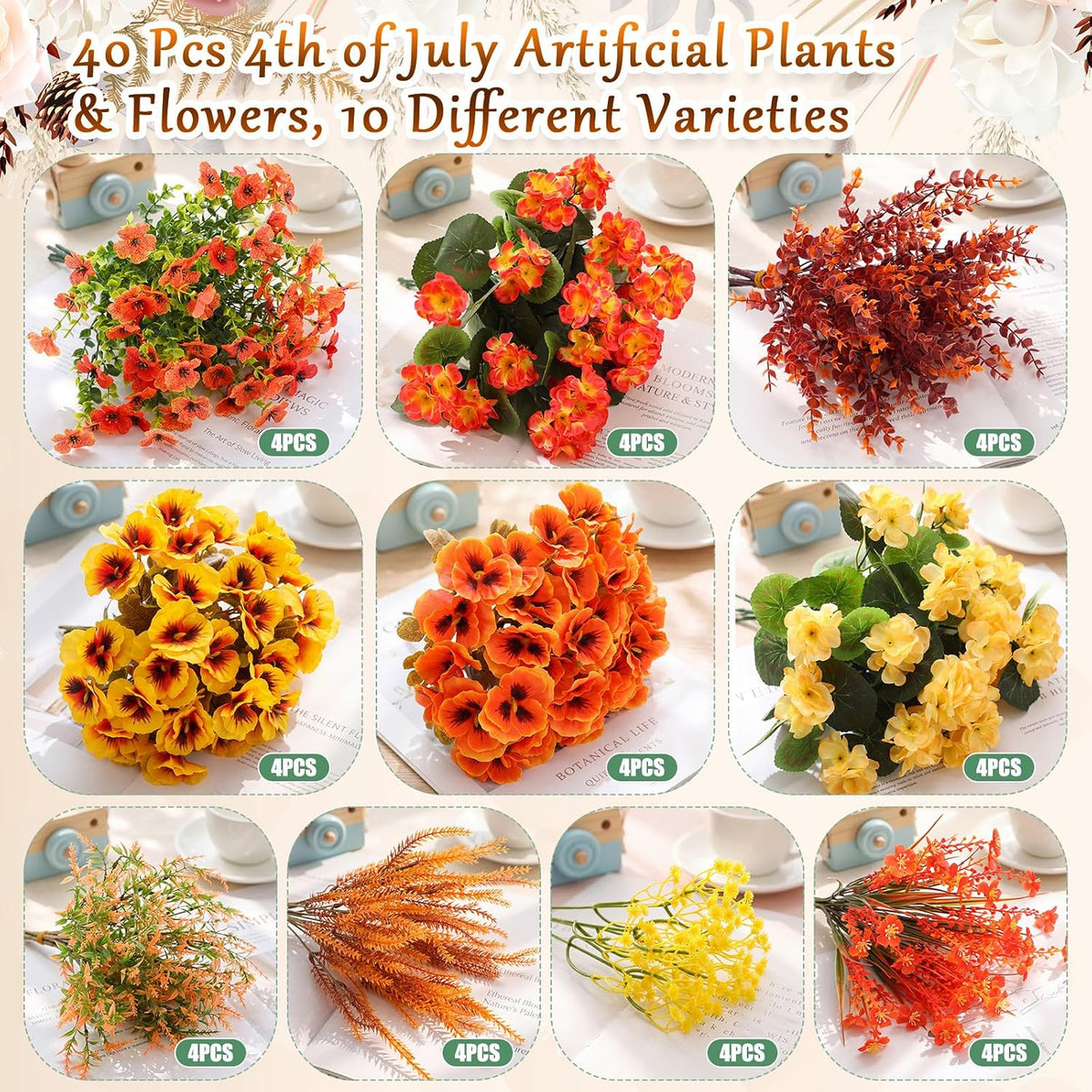 Thiccywoov 40 Bundles Fall Artificial Flowers for Outdoor Plants Decor
