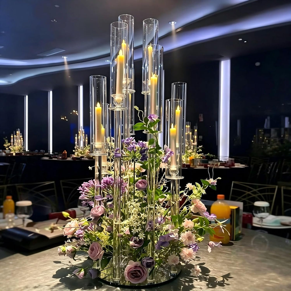 1PCS 8 Arm Clear Acrylic Candelabra Centerpiece for Dinner Table
