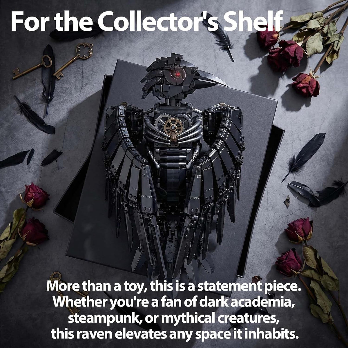 Habow Mechanical Raven Building Set (1018 Pcs) - Gothic Steampunk Bird Model with Movable Wings & Head, DIY Blocks for Adults & Teens, 55cm Display Collectible for Desk & Dark Home Decor