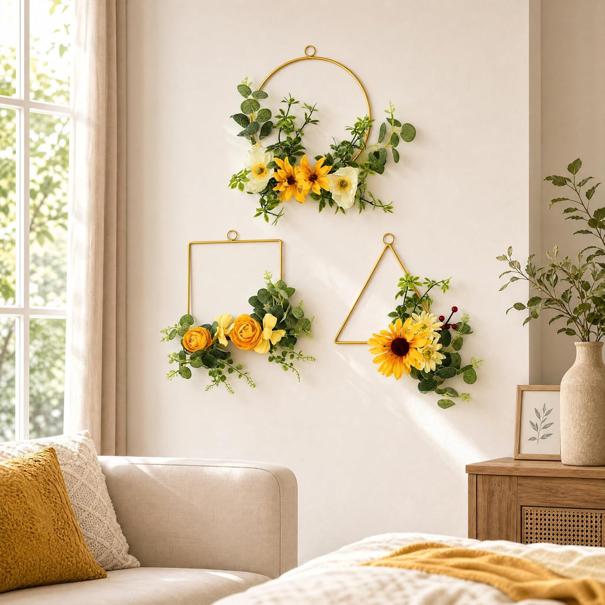 18 inch artificial sunflower wreath with burlap bow, package contents