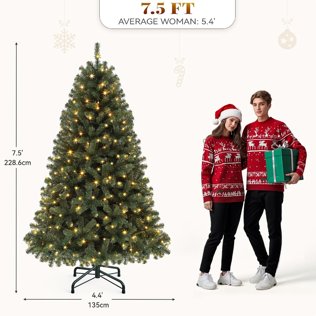 YITAHOME 7.5ft Pre-Lit Green Artificial Hinged Christmas Tree with Remote