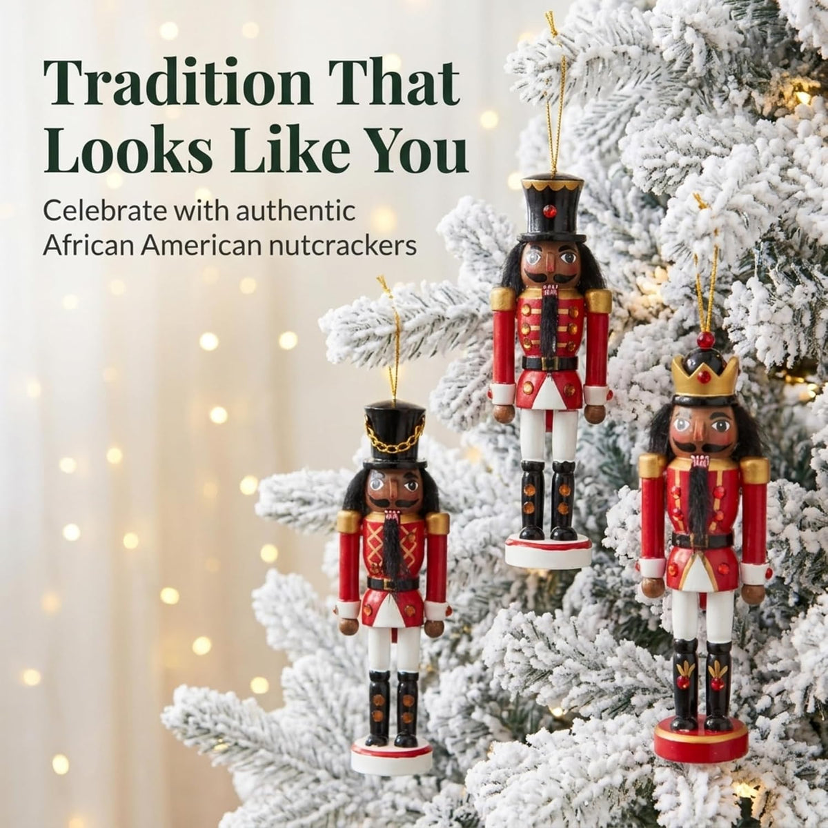 the bridge collection african american nutcracker ornaments shown in use