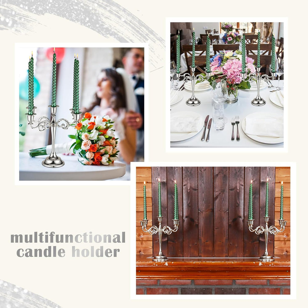 Dandat 3 Pcs 5 Arm Metal Candelabra Tall Holders, Silver, Classic