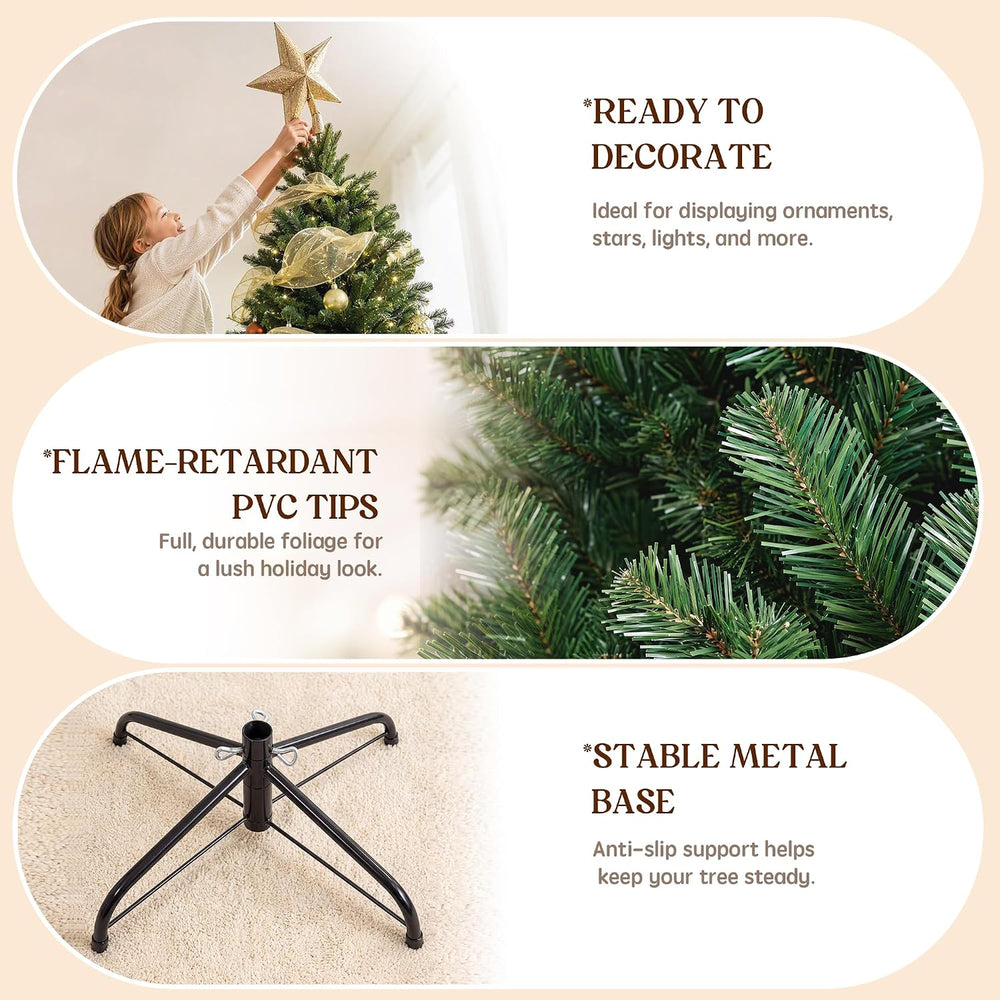 LUCKLIFE 6 ft Artificial Christmas Tree, Full PVC Unlit Christmas Tree with C...