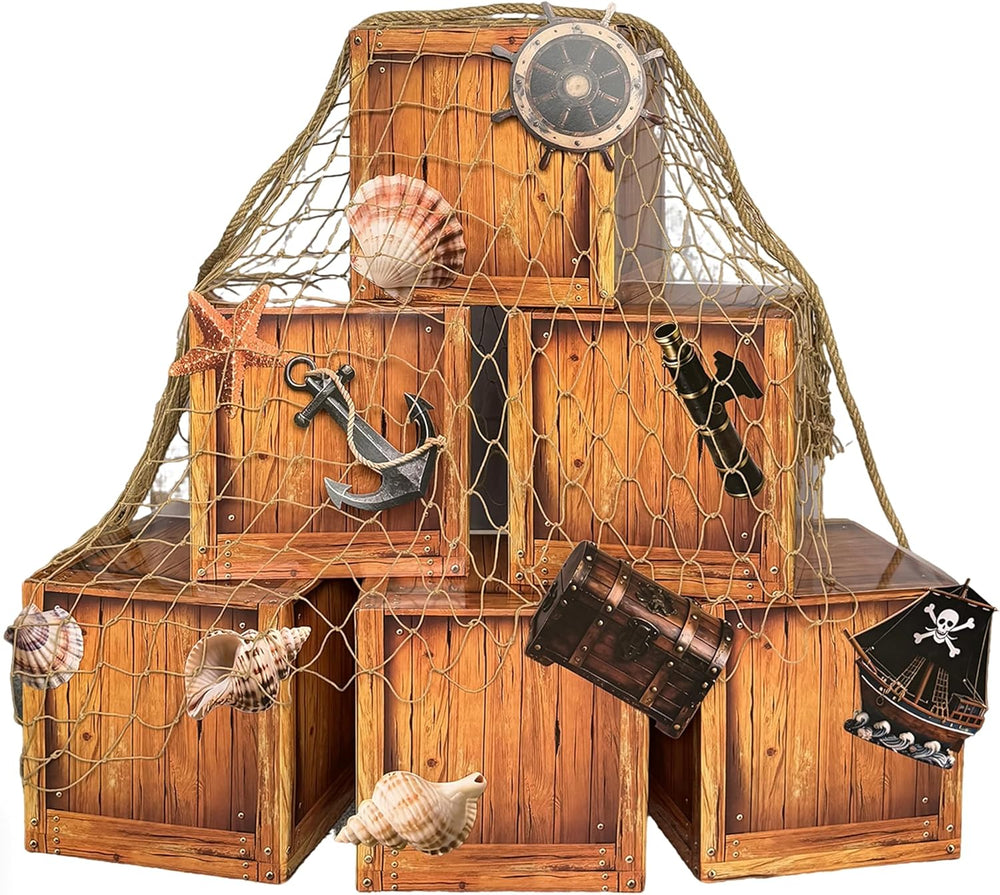 18 Pcs Pirate Party Decorations Imitation Wooden Box Fishing Net