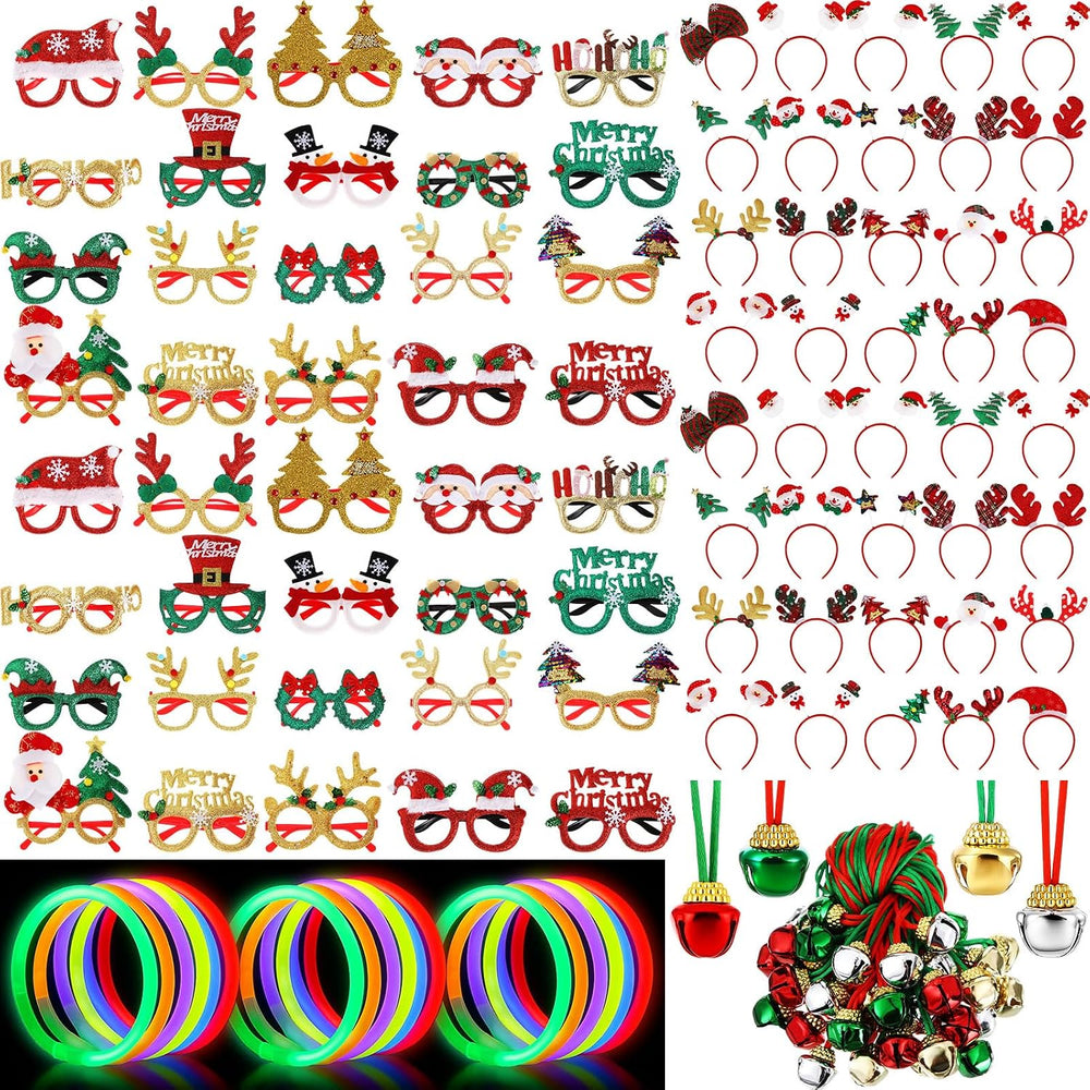 Hiboom 170 Pcs Christmas Party Favors Set with Photo Booth Props