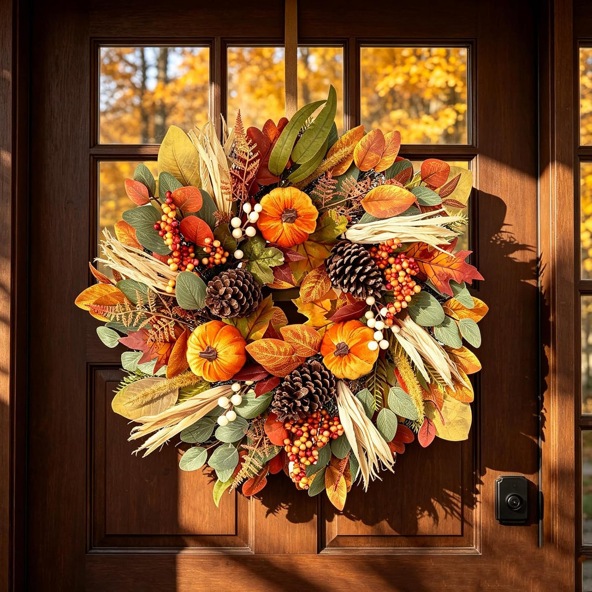 26 Inch Fall Wreaths for Front Door, Autumn Harvest Wreath, Large Autumn Wreath with Pumpkin, Pinecones and Berries, Fall Wreath for Thanksgiving & Harvest Fall Door Decor