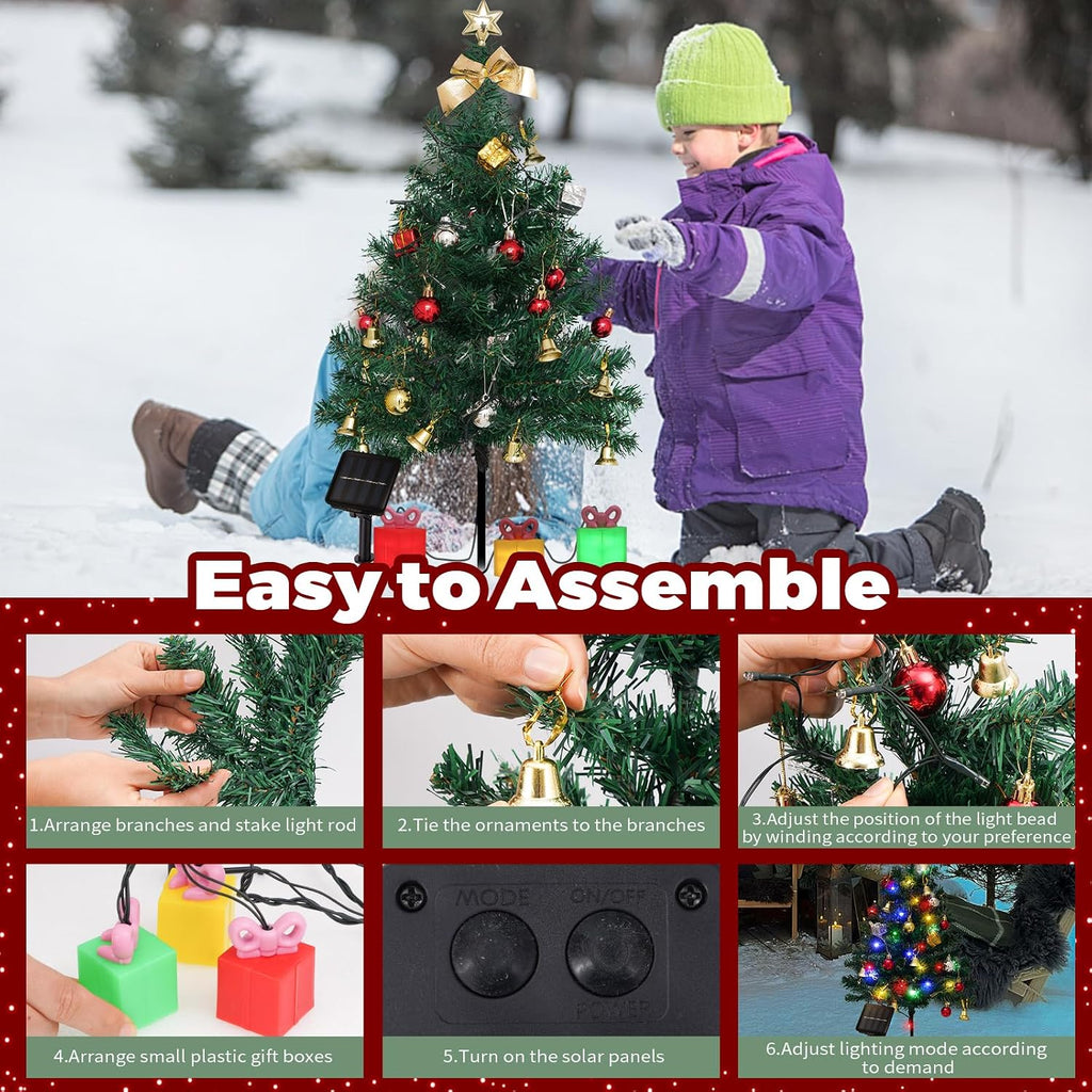 mini christmas tree solar lights, outdoor decorations, 4, side view