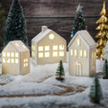 Ceramic Christmas Village Houses, White Christmas Houses with Xmas Trees
