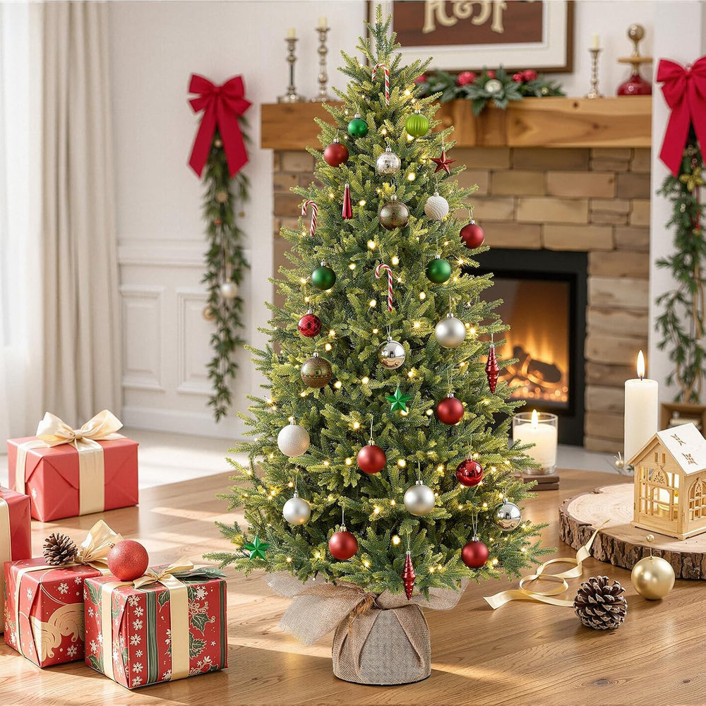 Alupssuc 5ft Prelit Artificial Small Christmas Tree with Warm White Lights