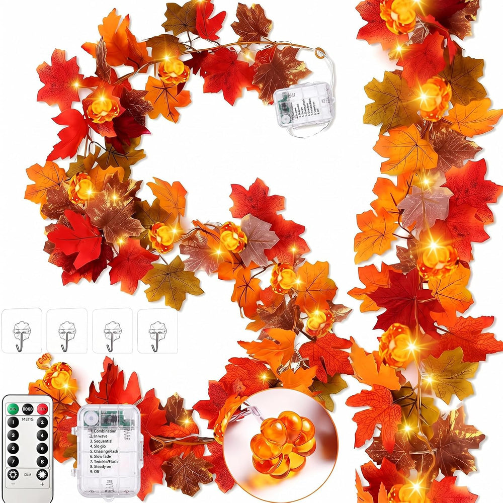 2 Pack Fall Maple Leaves Thanksgiving Garland 11.5ft, Colorful