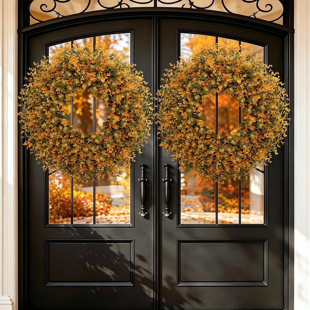 28 Inch Large Fall Boxwood Wreaths for Front Door Decoration(Orange)