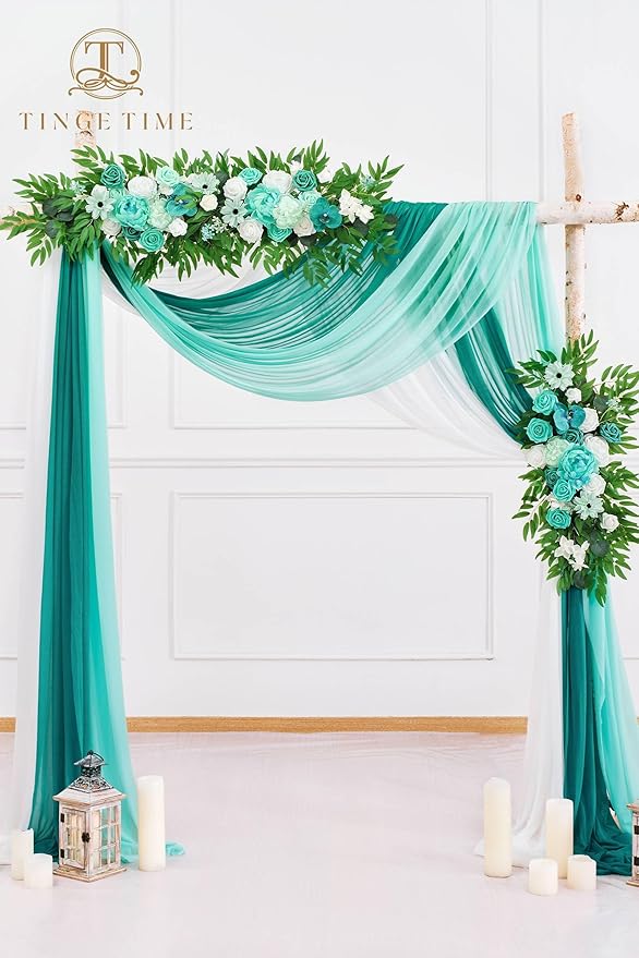 TINGE TIME 3 Panels Wedding Arch Draping Fabric, 30" x 20ft Dark Teal Chiffon Fabric Drapery Sheer Backdrop Curtain for Weddings Ceremony Party Decoration, Wedding Arch Drapes for Weddings Ceremony