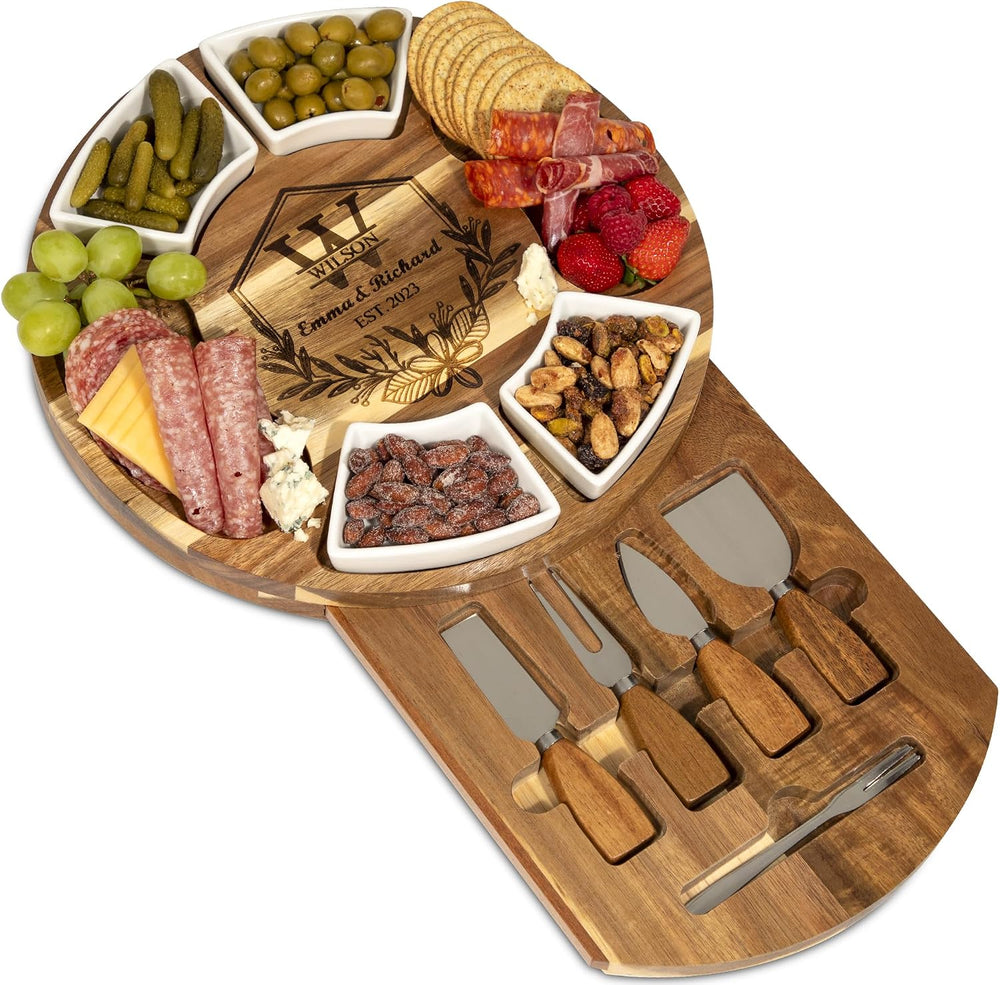 Personalized Charcuterie Board Gift Set, Custom Engraved Acacia Cheese Board ...