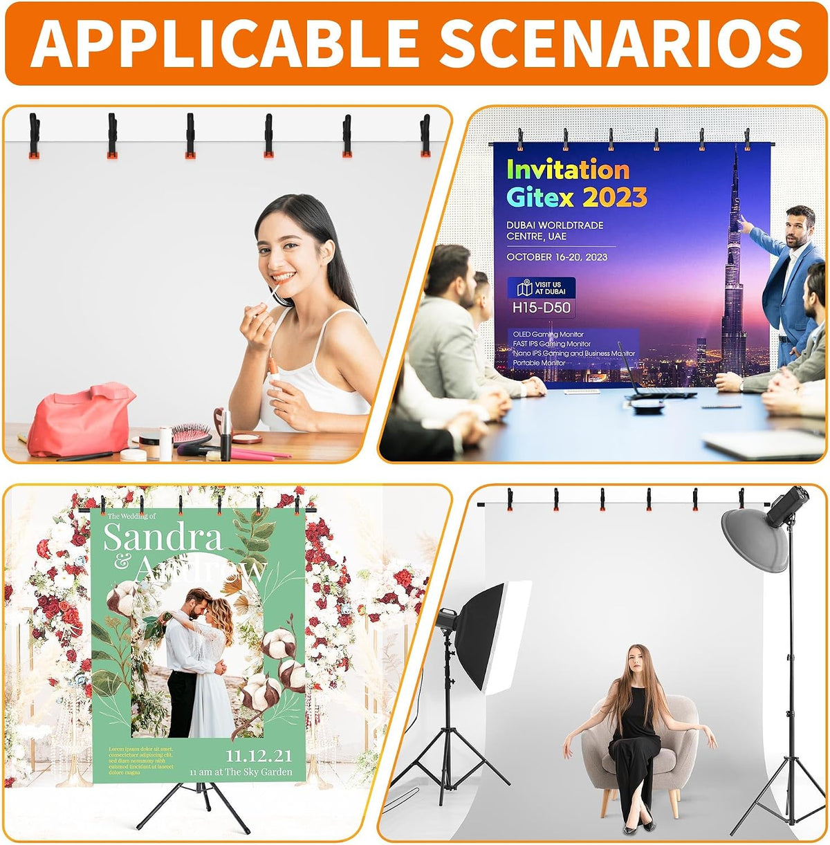 forlogic portable t-shape backdrop stand support kit 8x7.2ft, front angle view