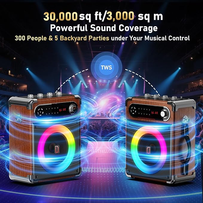 Karaoke Machine with 2 Wireless Microphones,【Upgraded 6.5"Woofer & 2"Tweeter】Portable Bluetooth 5.3 Karaoke Speaker, PA System with Bass/Treble/Echo Adjustment, Supports USB/AUX/TF/TWS for Home Party