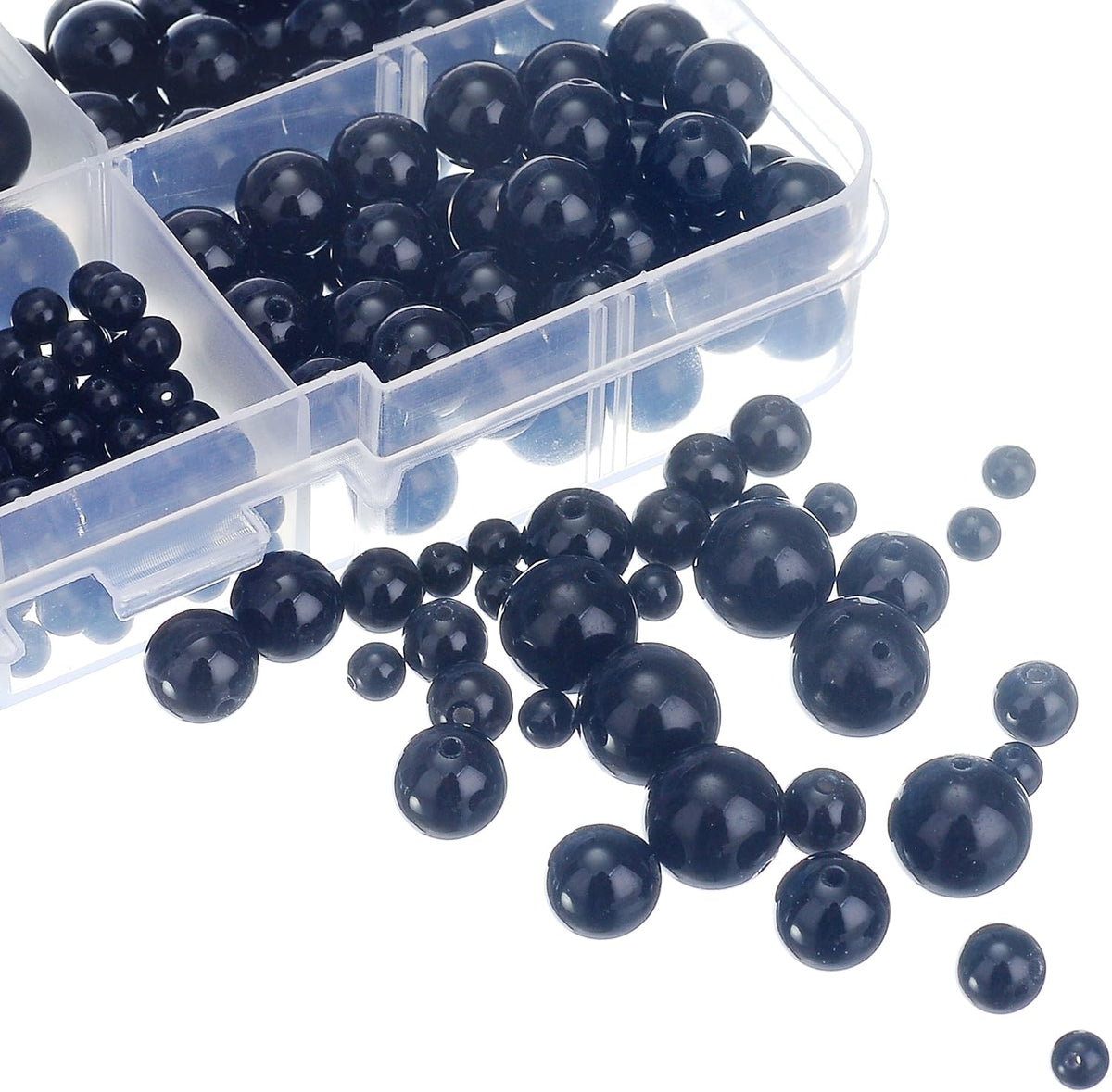 rubyca natural black obsidian round loose bead organizer showing dimensions