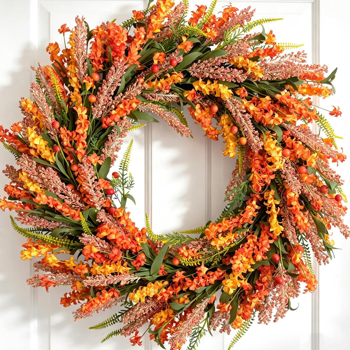 26 Inch Fall Orange Forsythia Flowers Wreath for Front Door