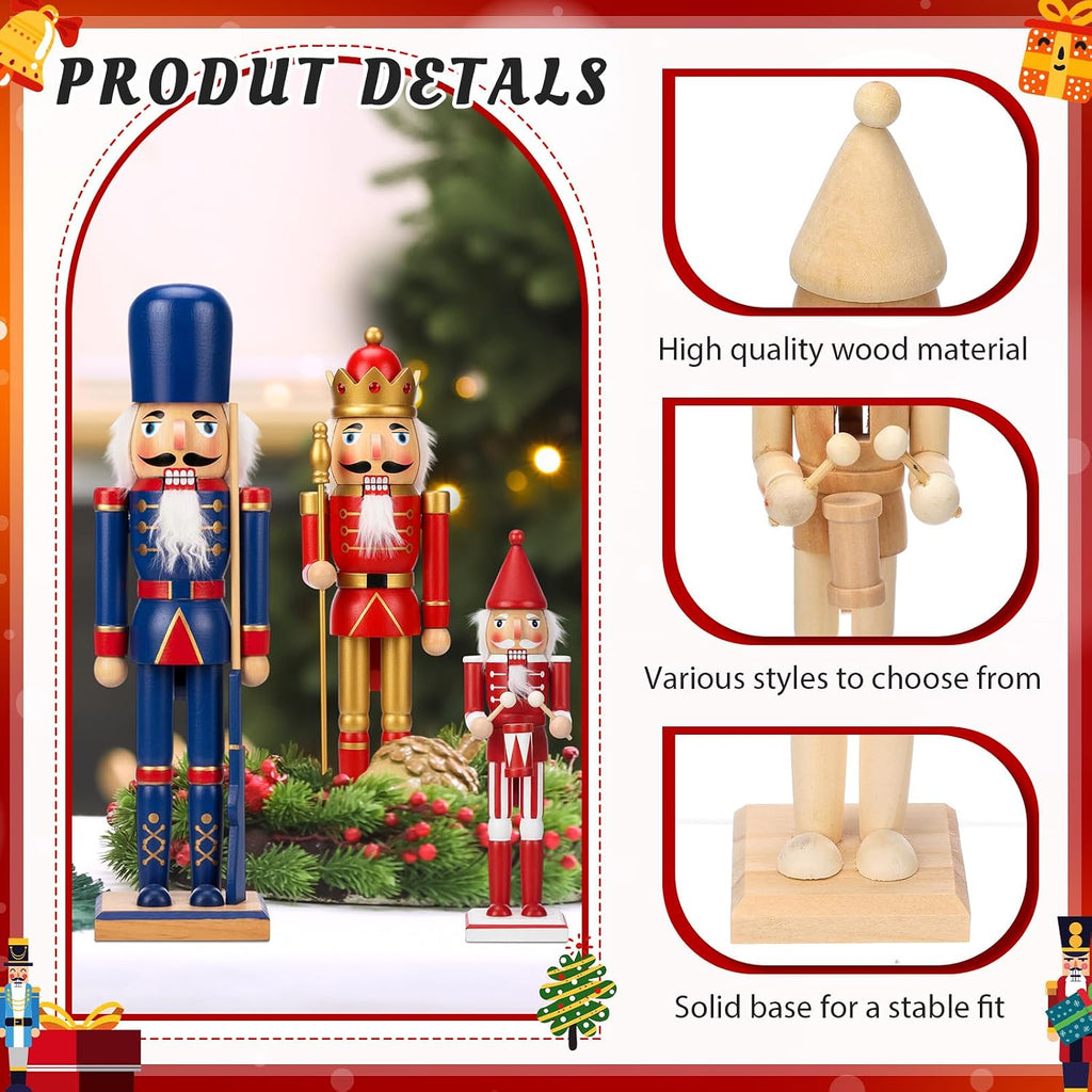 vercraft 9 set unfinished nutcracker wooden unpainted nutcrackers, close-up detail