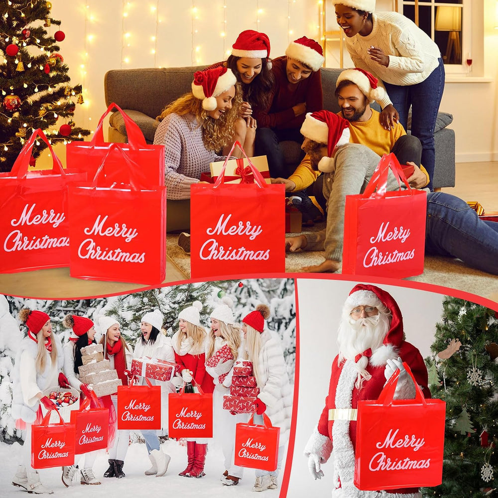 Teling 100 Pcs Christmas Bags Bulk with Handles, Red, 15x18 Inch