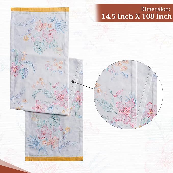 Maison d' Hermine Table Runner 100% Cotton Single Layer Table Runners 108 inches Long Decorative for Home Kitchen Dining Party Wedding Bridal Shower Spring Summer (Paradise Island, 14.50" x 108")