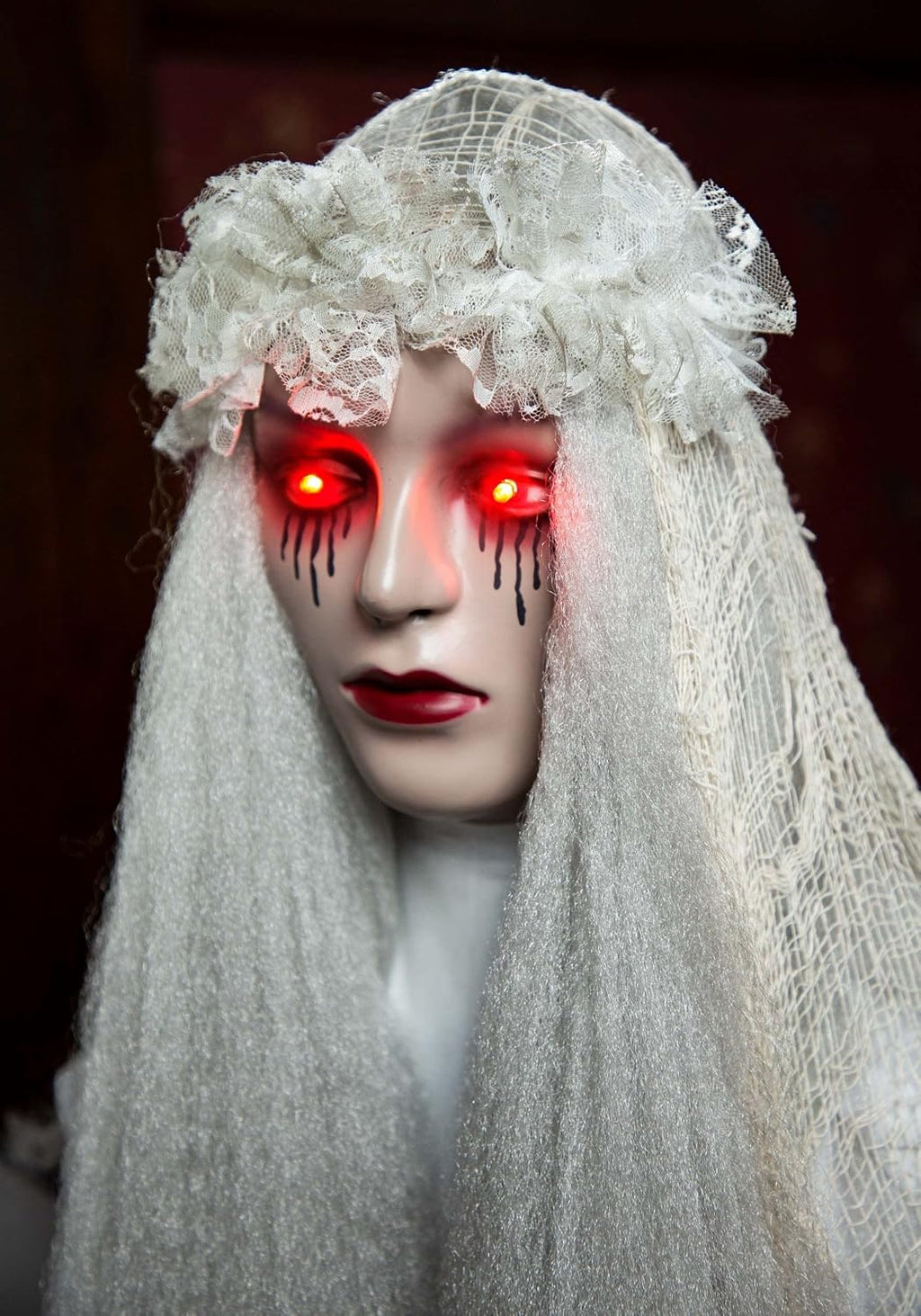 Fun Costumes Venetian Victoria White Ghost Light-Up Eyes LED Poseable Indoor Decoration Figure 66 Inches Tall, Arms Foam-Covered Wire - Standard, Gray