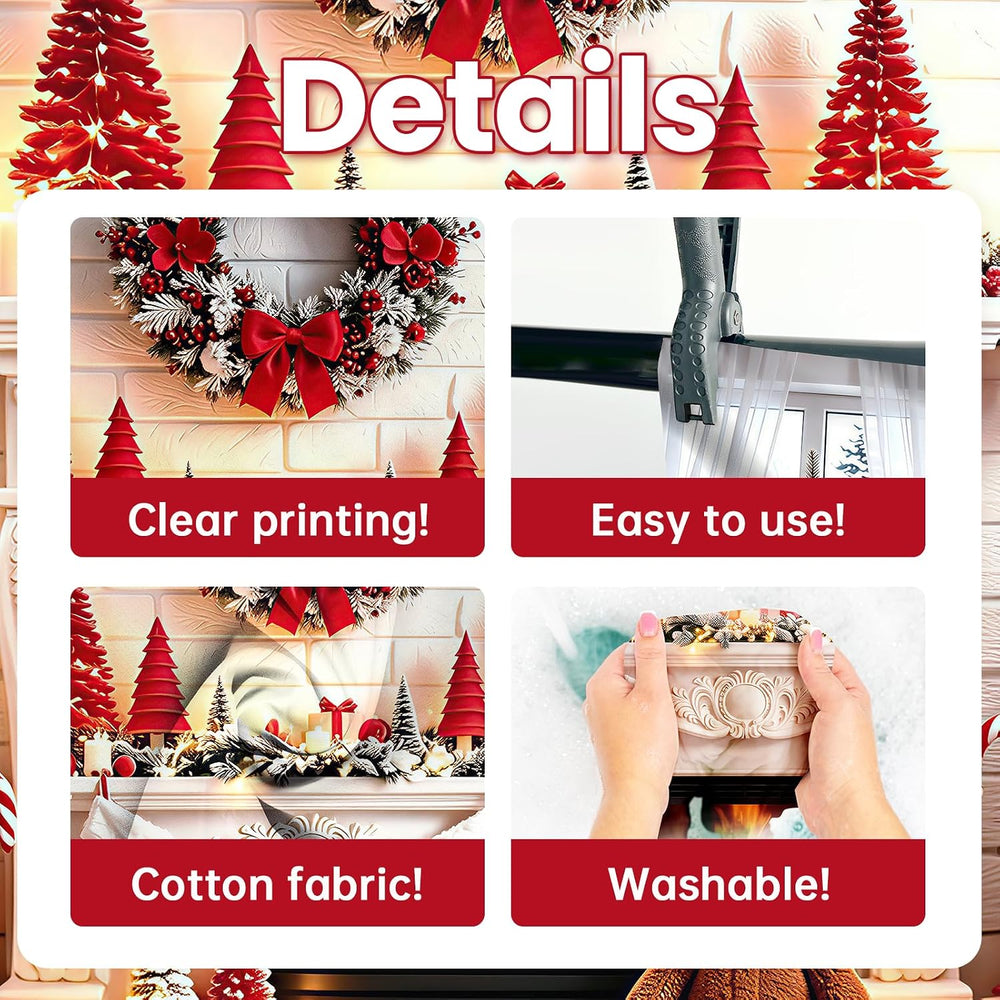 Red Christmas Fireplace Backdrop 8x6Ft